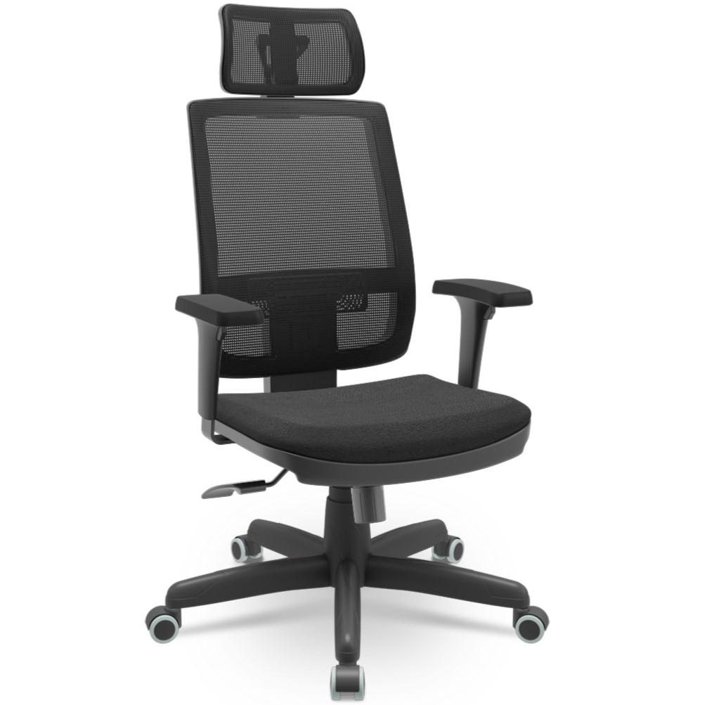 BRIZZA TELA PRESIDENTE C/ CABEZAL - BASE ACERO - MEC. RELAX - REPOSABRAZOS REGULABLE - POL T11